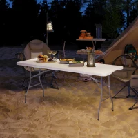 Outsunny 6ft Folding Table, Portable Plastic Camping Table with Carrying Handle, Outdoor Indoor Picnic Table for Party, BBQ(m-8)