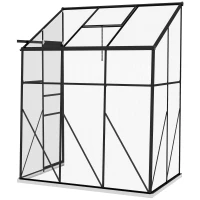 Outsunny 6' x 4' Walk-in Polycarbonate Greenhouse, Lean-to Aluminum Green House with Rain Gutter and Foundation, Black(m-1)