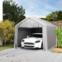 Outsunny Heavy Duty Carport, 10 x 17 ft Portable Garage with Roll-up Zipper Door for Motorcycle Garden Storage, Grey(m-8)
