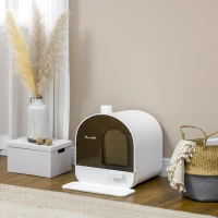 PawHut Cat Litter Box with Lid, Removable Tray, Scoop, Filter, White(m-8)