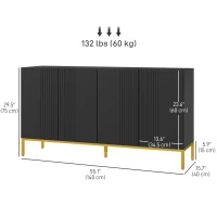 HOMCOM Sideboard Storage Cabinet with Adjustable Shelves, Soft-Close Doors, Kitchen Buffet Cabinet for Dining Room, Black(m-3)