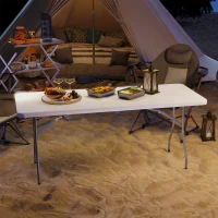 Outsunny 6ft Folding Table, Portable Plastic Camping Table with Carrying Handle, Outdoor Indoor Picnic Table for Party, BBQ(m-9)