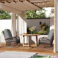 Outsunny Outdoor Wicker Rattan Rocking Chair Set of 2, Patio Rocker with Thick Cushions for Garden Backyard Porch, Grey(m-7)