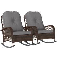 Outsunny Outdoor Wicker Rattan Rocking Chair Set of 2, Patio Rocker with Thick Cushions for Garden Backyard Porch, Grey(m-11)