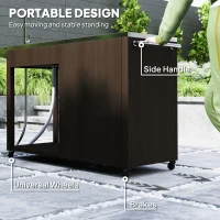 Outsunny Outdoor Grill Table with Stainless Steel Sink and Drainage, Grill Cart with Foldable Side Table and Cabinet, Outdoor Kitchen Island with Wheels, Distressed Brown(m-7)