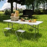Outsunny 6ft Folding Table, Portable Plastic Camping Table with Carrying Handle, Outdoor Indoor Picnic Table for Party, BBQ(m-7)