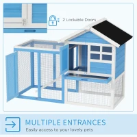 PawHut 48" Wooden Rabbit Hutch Bunny Cage with Waterproof Asphalt Roof, Fun Outdoor Run, Removable Tray and Ramp, for Rabbits, Chickens, Ducks, Light Blue(m-5)