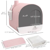 PawHut Cat Litter Box with Lid, Removable Tray, Scoop, Filter, Pink(m-3)