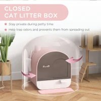PawHut Cat Litter Box with Lid, Removable Tray, Scoop, Filter, Pink(m-5)