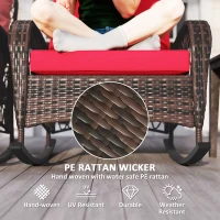 Outsunny Outdoor Wicker Rattan Rocking Chair Set of 2, Patio Rocker with Thick Cushions for Garden Backyard Porch, Red(m-4)
