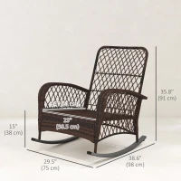Outsunny Outdoor Wicker Rattan Rocking Chair Set of 2, Patio Rocker with Thick Cushions for Garden Backyard Porch, Grey(m-3)