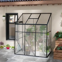 Outsunny 6' x 4' Walk-in Polycarbonate Greenhouse, Lean-to Aluminum Green House with Rain Gutter and Foundation, Black(m-2)