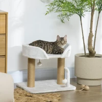 PawHut Cat Tower Condo for Indoor Cats, Small Cat Tree with Jute Scratching Posts, Top Perch, Dangling Balls, White(m-1)