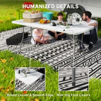 Outsunny 6ft Folding Table, Portable Plastic Camping Table with Carrying Handle, Outdoor Indoor Picnic Table for Party, BBQ(m-6)