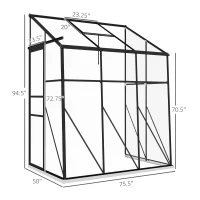 Outsunny 6' x 4' Walk-in Polycarbonate Greenhouse, Lean-to Aluminum Green House with Rain Gutter and Foundation, Black(m-3)