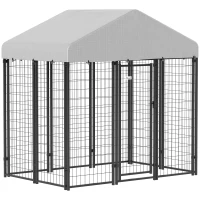 PawHut Outdoor Dog Kennel with Roof with Escape-proof Lock, UV-Resistant & Waterproof Cover, 5.9' x 4' x 6', Silver(m-11)