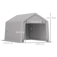 Outsunny Heavy Duty Carport, 10 x 17 ft Portable Garage with Roll-up Zipper Door for Motorcycle Garden Storage, Grey(m-3)