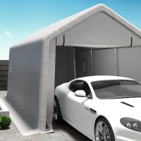 Outsunny Heavy Duty Carport, 10 x 17 ft Portable Garage with Roll-up Zipper Door for Motorcycle Garden Storage, Grey(m-10)