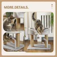 PawHut Cat Tower Condo for Indoor Cats, Small Cat Tree with Jute Scratching Posts, Top Perch, Dangling Balls, Light Grey(m-5)