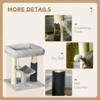 PawHut 19" Cat Tree with Sisal Scratching Post, Cat Tower Condo with Bed, Self Groomer, Perch, Dangling Ball, Grey(m-6)