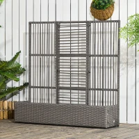 Outsunny Raised Garden Bed with Lattice Trellis, Rattan Outdoor Planter with Storage for Garden, Patio, Balcony, Grey(m-8)