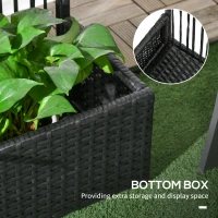Outsunny Raised Garden Bed with Lattice Trellis, Rattan Outdoor Planter with Storage for Garden, Patio, Balcony, Black(m-5)