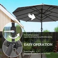 Outsunny Garden Parasol 14.4ft Double-Sided Sun Umbrella with Base, Patio Parasol with LED Solar Lights, Gray(m-6)