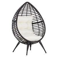 Outsunny Wicker Egg Chair with Trapezoidal Cushion 352lbs Capacity Rattan Egg Chair for Backyard Garden Coffee Brown(m-2)