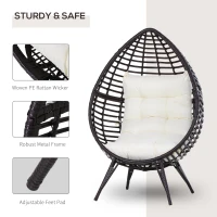 Outsunny Wicker Egg Chair with Trapezoidal Cushion 352lbs Capacity Rattan Egg Chair for Backyard Garden Coffee Brown(m-4)