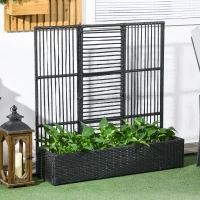 Outsunny Raised Garden Bed with Lattice Trellis, Rattan Outdoor Planter with Storage for Garden, Patio, Balcony, Black(m-1)