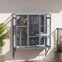 PawHut Wooden Catio Outdoor, Cat Window Box Enclosure for 2-3 Large Cats with 2 Jumping Platforms & Scratching Post, Grey(m-8)