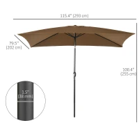 Outsunny 6.5x10ft Rectangle Aluminum Tilt Patio Umbrella, Garden Market Parasol, Outdoor Sunshade Canopy with Crank, Coffee(m-3)