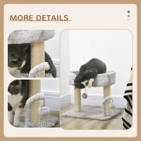 PawHut Cat Tower Condo for Indoor Cats, Small Cat Tree with Sisal Scratching Posts, Top Perch, Dangling Balls, Light Grey(m-5)