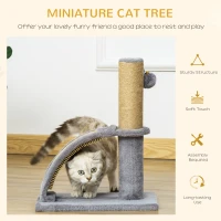 PawHut 17" Small Cat Tree with Jute Scratching Post, Curved Scratching Board, Dangling Ball with Bell, Grey(m-4)