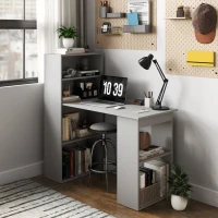 HOMCOM Compact Computer Desk with 6-Tier Storage Shelves, Writing Table Workstation with Bookshelf for Home Office, Gray(m-7)