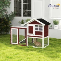 PawHut 48" Wooden Rabbit Hutch Bunny Cage with Waterproof Asphalt Roof, Fun Outdoor Run, Removable Tray and Ramp, for Rabbits, Chickens, Ducks, Brown(m-10)