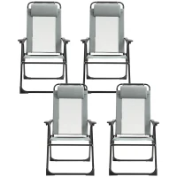 Outsunny Set of 4 Camping Chairs, Outdoor Folding Lounge Chair Set with 5 Level Adjustable Backrest, Removable Headrest, Armrest for Camping, Backyard, Grey(m-11)
