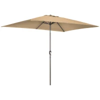 Outsunny 6.5x10ft Patio Umbrella, Rectangle Market Umbrella with Aluminum Frame and Crank Handle, Garden Parasol Outdoor Sunshade Canopy, Tan(m-11)