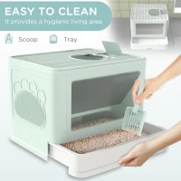 PawHut Cat Litter Box, Front Entry Top Exit Cat Litter Tray with Scoop, Pull-out Tray, Easy to Clean, Brush, Green(m-4)