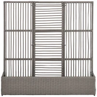 Outsunny Raised Garden Bed with Lattice Trellis, Rattan Outdoor Planter with Storage for Garden, Patio, Balcony, Grey(m-2)
