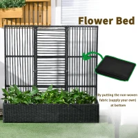 Outsunny Raised Garden Bed with Lattice Trellis, Rattan Outdoor Planter with Storage for Garden, Patio, Balcony, Black(m-7)