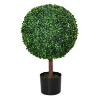 Outsunny 23.5" Artificial Boxwood Topiary Ball Tree, Fake Decorative Plant, Nursery Pot Included for Home, Balcony, Backyard and Garden(m-11)