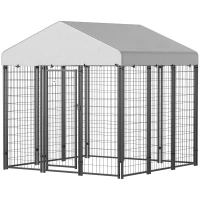 PawHut Outdoor Dog Kennel with Roof with Escape-proof Lock, UV-Resistant & Waterproof Cover, 6' x 6' x 6', Silver(m-1)