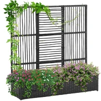 Outsunny Raised Garden Bed with Lattice Trellis, Rattan Outdoor Planter with Storage for Garden, Patio, Balcony, Black(m-11)