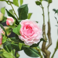 HOMCOM Set of 2 Decorative Artificial Plants, Camellia Flowers in Pots, Fakes Plant for Home Indoor Decor, 39 inch, Pink(m-9)
