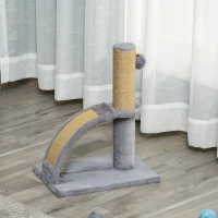 PawHut 17" Small Cat Tree with Jute Scratching Post, Curved Scratching Board, Dangling Ball with Bell, Grey(m-8)