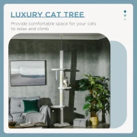 PawHut 88.5"-100.5" Floor to Ceiling Cat Tree, Cat Tower with Scratching Posts, Cloud Shaped Platforms, Dangling Balls, White(m-4)