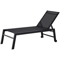 Outsunny Outdoor Lounge Chair, Patio Lounger with 5-Position Reclining Backrest and 2 Wheels for Poolside, Beach, Lawn, Black(m-11)