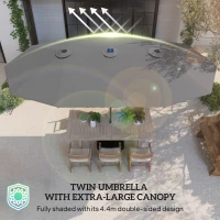Outsunny Garden Parasol 14.4ft Double-Sided Sun Umbrella with Base, Patio Parasol with LED Solar Lights, Gray(m-7)