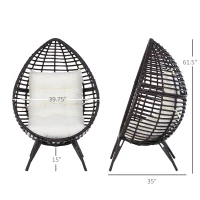 Outsunny Wicker Egg Chair with Trapezoidal Cushion 352lbs Capacity Rattan Egg Chair for Backyard Garden Coffee Brown(m-3)